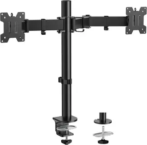Dual  Desk Mount, Heavy-Duty Steel Adjustable Arm for 13-32 Inch Screens, Tilt, Swivel, Rotate, C-Clamp & Grommet Base, Holds up to 17.6 lbs per Arm, VESA 75/100mm