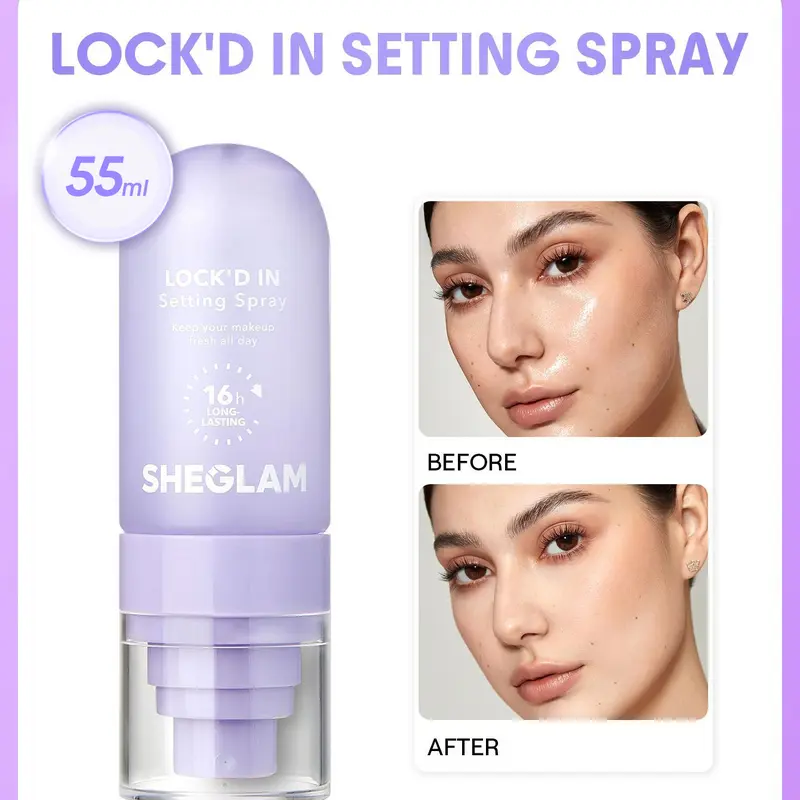 【FREE SHIPPING】SHEGLAM Lock'd In Setting Spray Long Lasting Makeup Fixing Spray Oil Control Waterproof Smudge Proof Lightweight Hydrating Fine Mist Face Setting Spray for All Skin Types Matte Finish