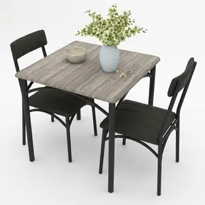 Garvee 3 Piece Dining Table Set for 2 with Upholstered Chairs Square Kitchen Table in Rustic Gray Black and Brown for Small Spaces Apartments and Studios