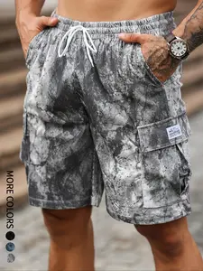 Men's Camo Print & Letter Patched Drawstring Waist Cargo Shorts, Regular Fit Casual Slant Pocket & Flap Pocket Design Shorts for Summer, Men's Multi-Pocket Bottoms for Outdoor Wear