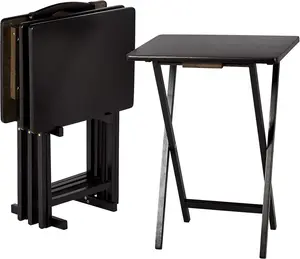 Portable Foldable TV Tray Table with Storage Rack, Space-Saving Design, 15" x 19" x 26", Black, 4-Pack