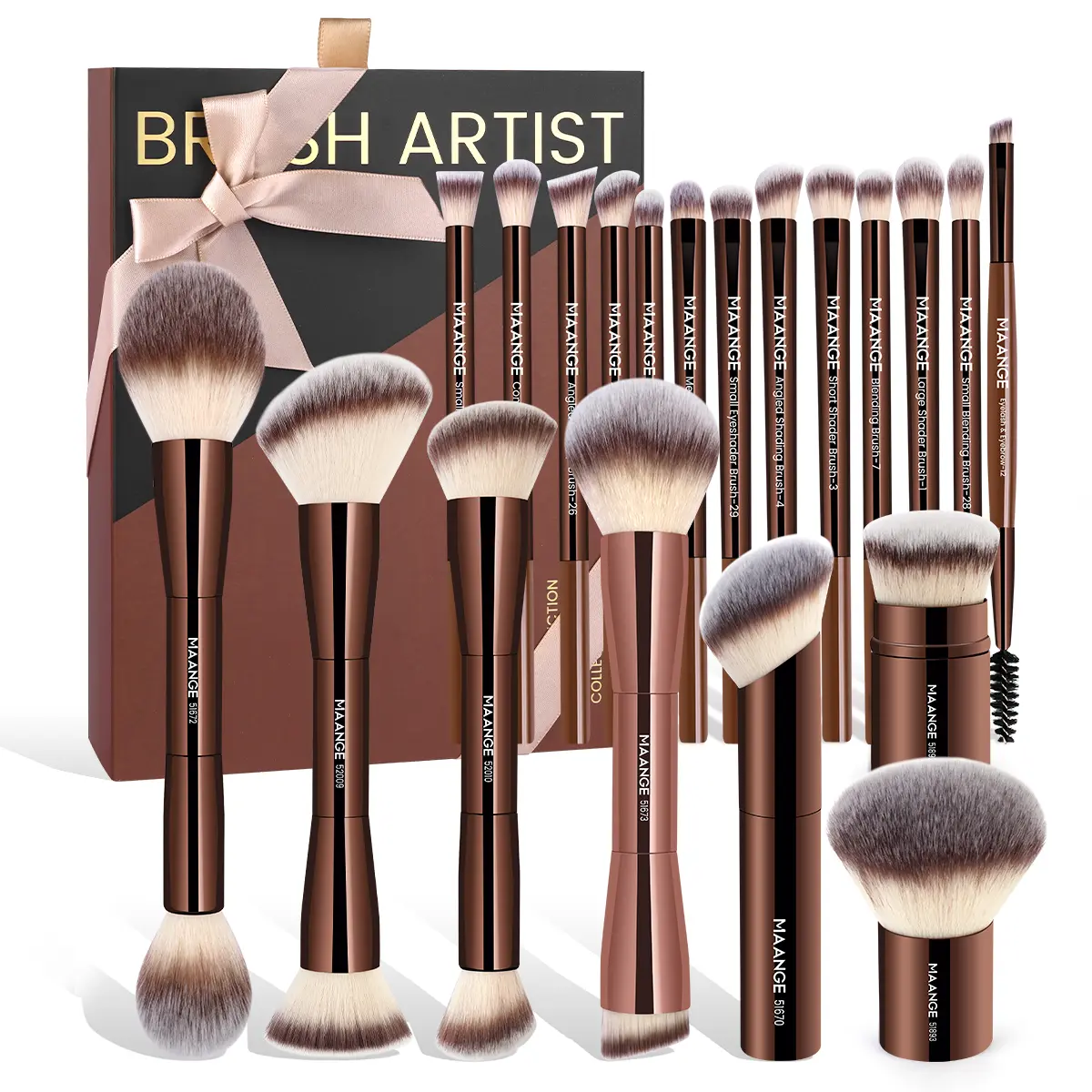 MAANGE 20-Piece Professional Makeup Brush Kit, Cosmetic Tool Set with Soft Bristles for Foundation, Eyeshadow, Blush & Contour, Makeup Brushes Kits, 20 Counts Brushes In Gift Box -Coffee Golden Color