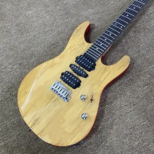 Natural Wood Grain Guitar Solid Basswood Body H-S-H pickup