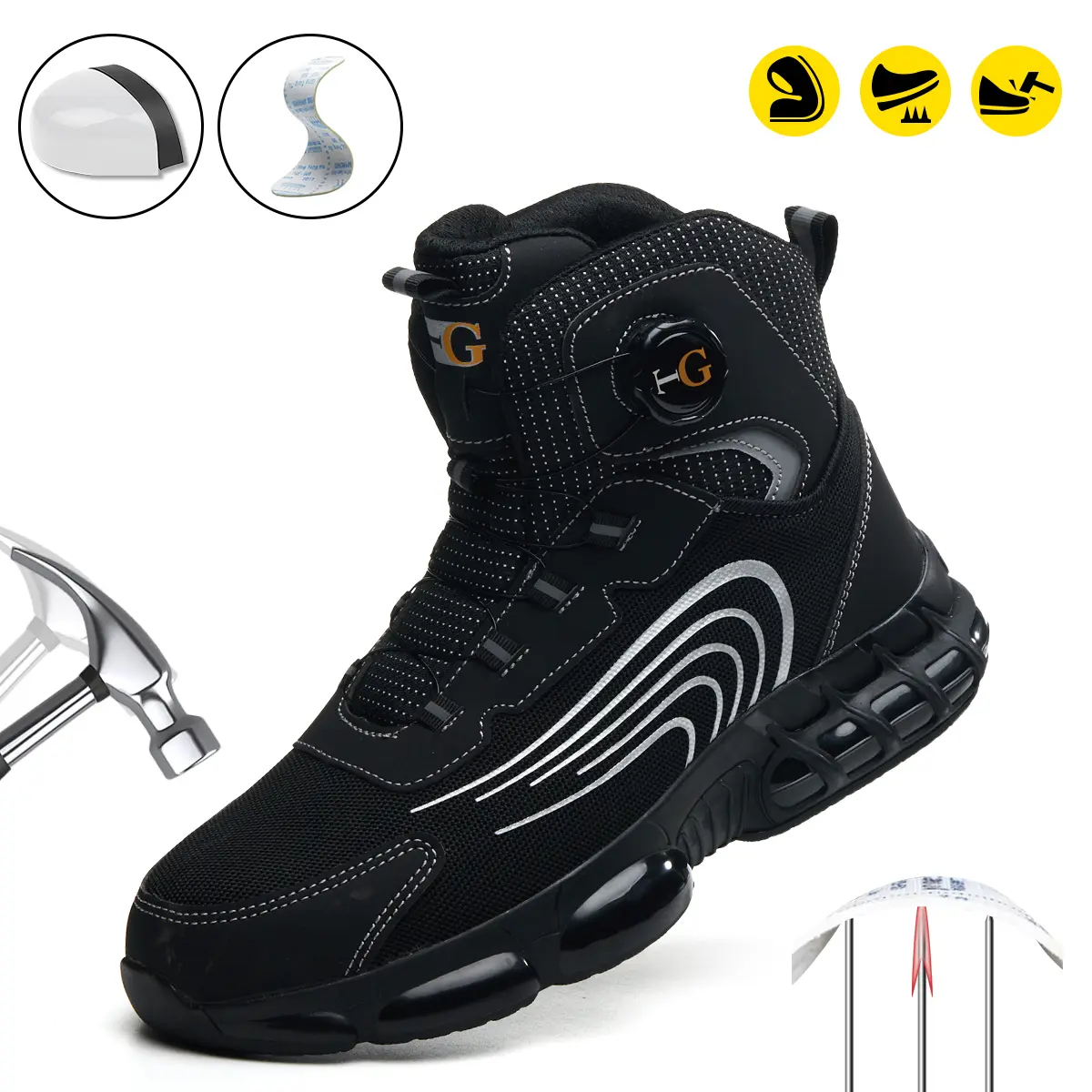 Men's Composite Toe Safety Boots - Anti-Puncture, Lightweight, Comfortable Mesh Fabric, Laces, Striped, Walking Shoes for Outdoors Industrial Work (SummerWins DealsForYouDays) Worker Gift