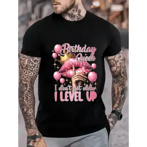 Birthday Queen Graphic Print Cotton T-shirt casual summer top with balloon and crown design ideal for parties and festivals
