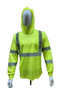 Hi Visibility Orange or Yellow Long sleeve hoodie shirt with heat transfer reflector / polyester birdeye Fabric for quick dry / Hi Vis Reflective shirt Workwear