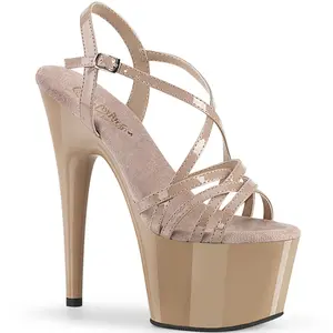 Pleaser Adore-713 Women's Fashionable Heeled Platform Cross Sandals - Nude Patent/Nude, Pleaser Shoe, Stylish Footwear