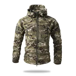 Men's Multi-pocket Workwear Hooded Jacket, Fleece Lined Autumn Winter Outdoor Hiking Camping Rainproof Warm Softshell Coat