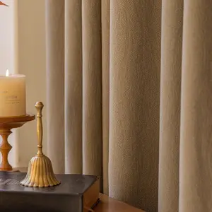 New Cream Wind Solid Color Light Blocking, High-End Full Shade Water Lily Cotton Drapes, Heavy Curtain, Sun Protection Insulation Linen Blend