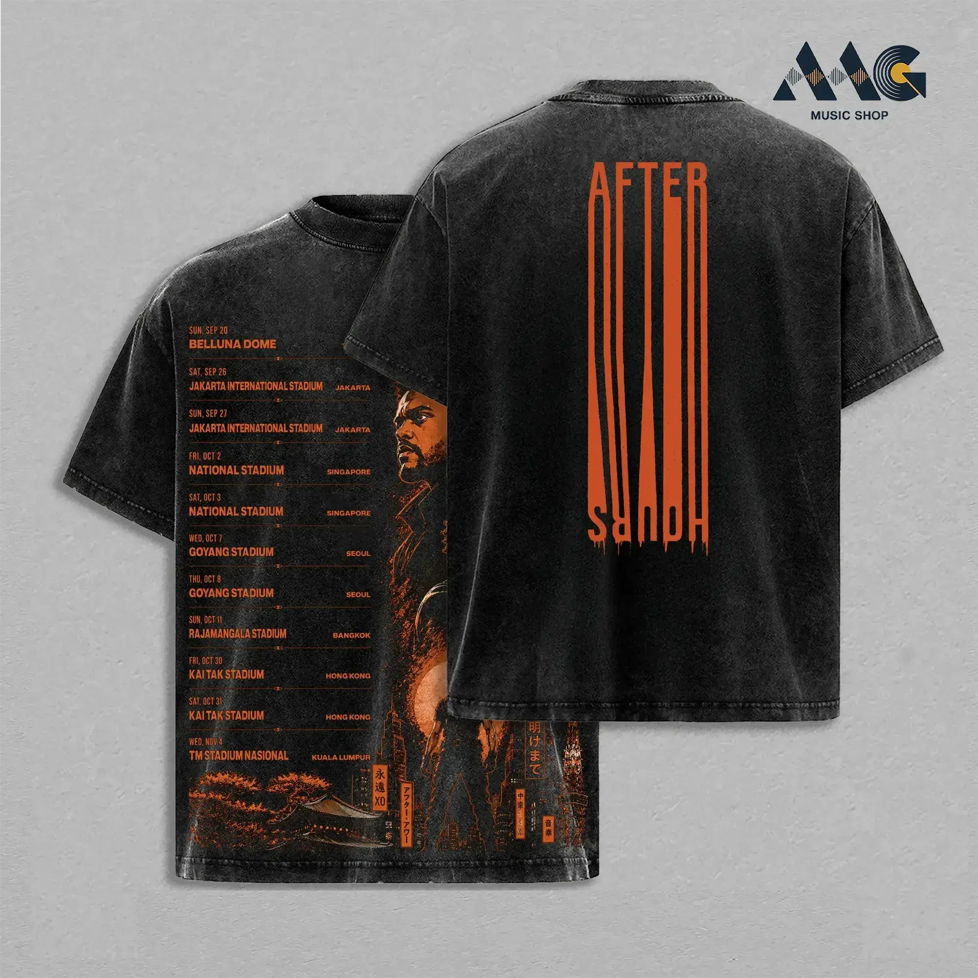 After Hours Til Dawn Tour 2026 2-Sided Washed T-Shirt, Poster Tour 2026 Vintage Washed Tee, XO Concert Graphic Tee, Oversized R&B Pop Streetwear T-Shirt, Retro Heavyweight Cotton Double Sided Unisex Festival Merch Tee