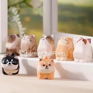 Hand-Carved Wooden Animal Figurines with Mini Rocking Chair - Panda, Dog, Cat, Rabbit, Fox, and Duck Sculptures for Home Deco