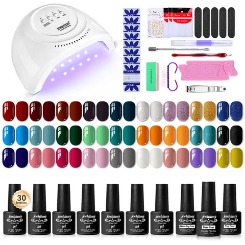 JEWHITENY 27-Color UV Gel Kit with 120W UV LED Nail Dryer, Nail Care Tools, Matte Finish for DIY Home Manicure, Gift Set