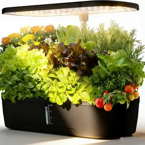 Hydroponics Growing System Kit, 10 Pods with 24W LED Grow Light, 4L Water Tank with Quiet Pump, Adjustable Height Indoor Garden Planter, Herb Garden Kit for Home Kitchen, Gardening Gifts for Women Men