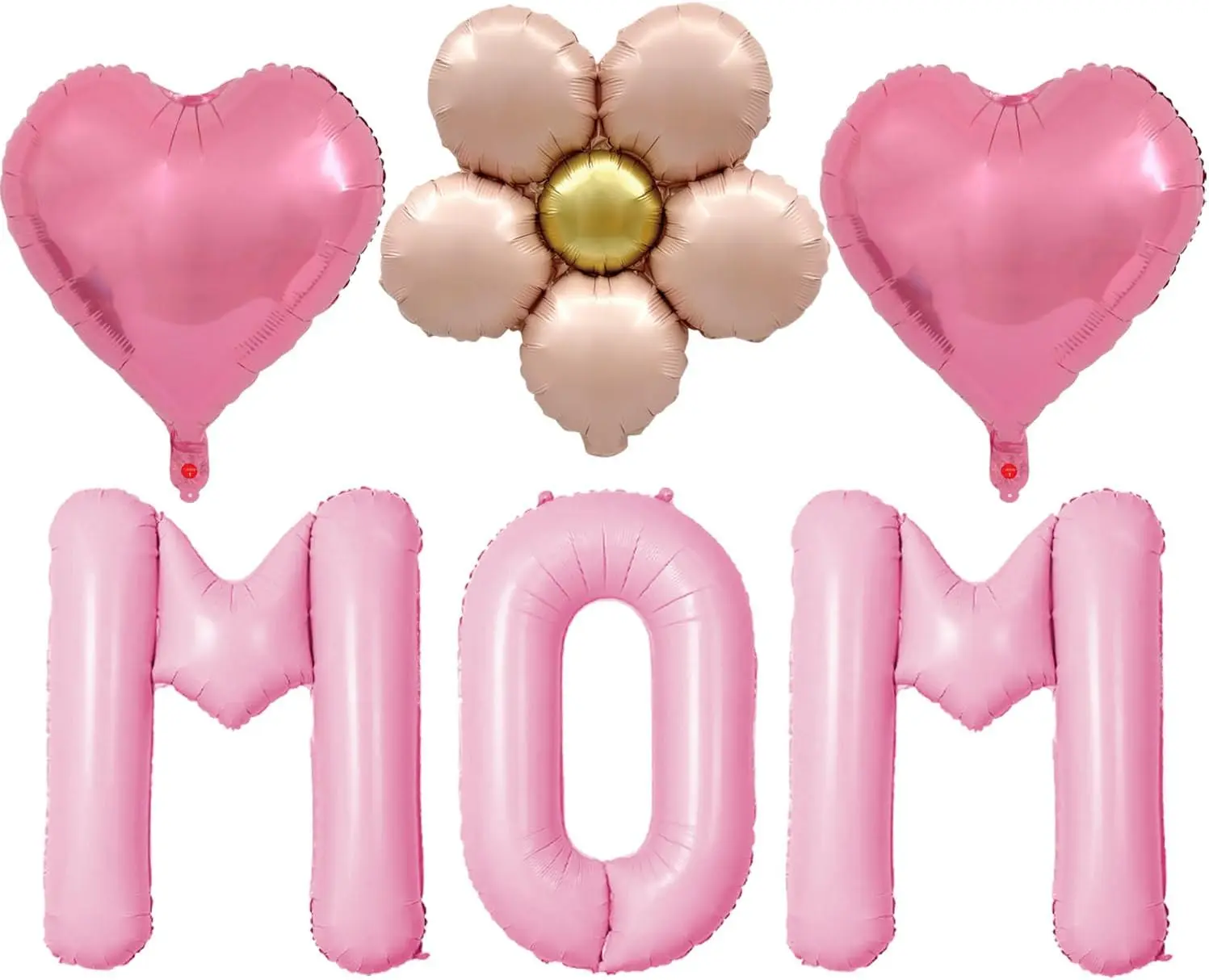Mothers Day Gift Pink Mother's Day Balloons Pink Heart Mom Birthday Foil Balloons Daisy Flower Balloon for Mother's Day Themed Party Supplies Mon Birthday Party Decorations Set-6 Pcs