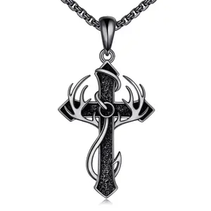 Fish Hook Cross Neckalce 925 Sterling Silver Cross Pendant Necklaces Hunting Jewelry Gifts for Men Women TikTokShopBlackFriday