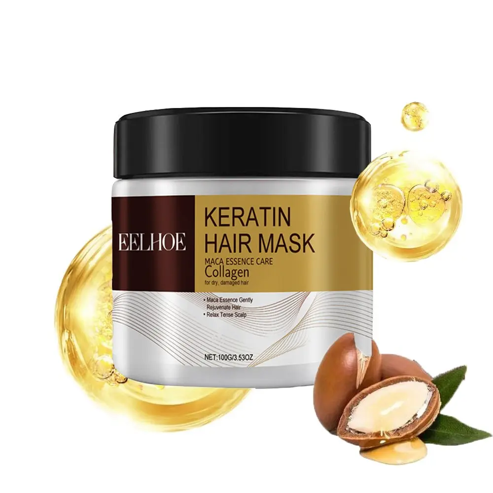 Keratin hair mask, Haircare, enriched with collagen and argan oil, deeply nourishes the scalp and hair roots, repairs damaged hair, smoothes frizzy and split ends, restores luster and vitality, suitable for all hair types, Keratin Hair Treatment
