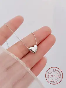 S925 Sterling Silver Heart Shaped Pendant Necklace for Women & Girls,  Valentine Gifts for Her, Fashion Jewelry for Party, Daily Clothing Decor, Trendy All-match Jewelry for Birthday Gifts for Girlfriend Silver Jewelry, Love Necklace