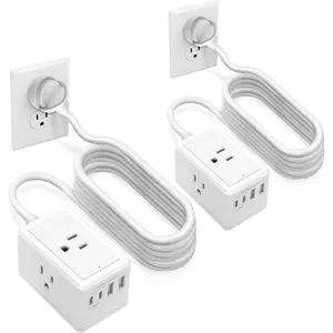 Surge Protector Power Strip 15 ft Cord-3 Widely Spaced Outlets 4 USB Ports(2 USB C Port,PD20W Fast ),Power Strip Long Cord(1250W/10A),Power Strips with Surge Protection,White(2 Pack)