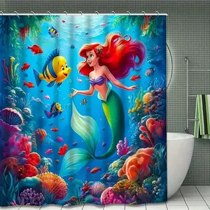 DISNEY CLASSIC The Little Mermaid Shower Curtain - Waterproof Polyester, with 12 Hooks, Ariel & Underwater Scene Bathroom Decor