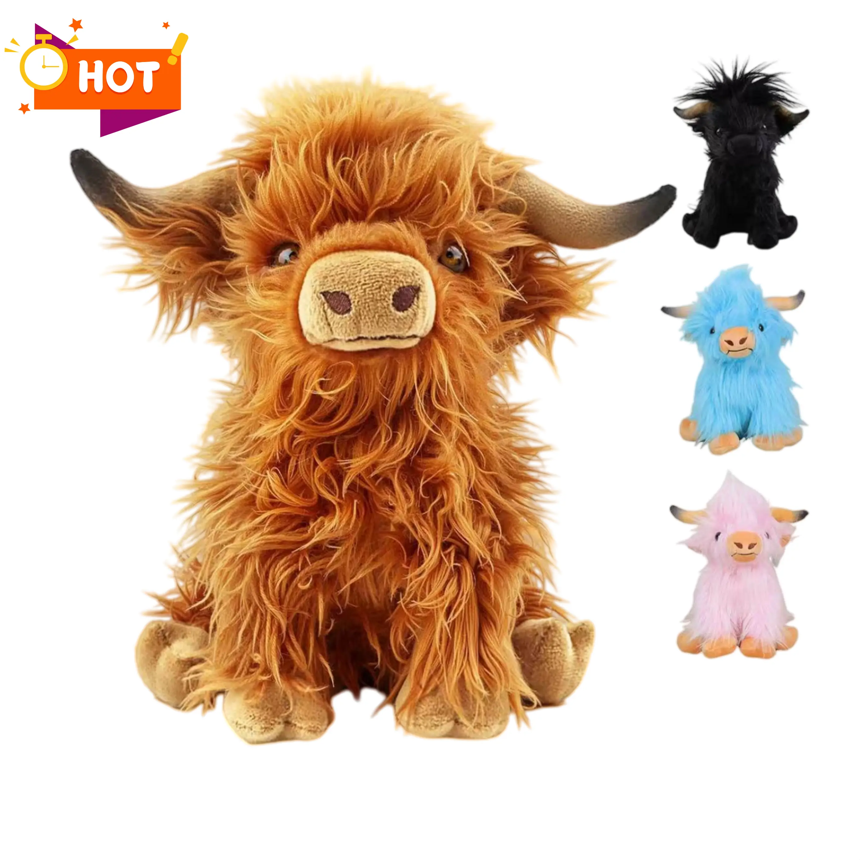 10-inch (25cm) Unisex Highland Cow Design Plush Toy - Polyester Fabric Squishy, Cute Collectibles, Soft Cuddly Gift for Kids, Stuffed Animal Gifts for Farm Animal Holidays