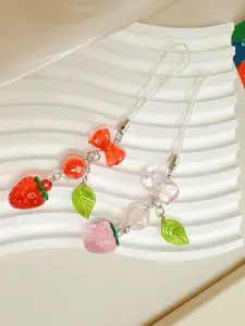 Sweet Cute Strawberry Mobile Phone Chain Lanyard Lovely Fruits Phone Chain For Girls Aesthetic Cellphone Jewelry Gifts Cellphone Accessories Cell Phone Charm Phone Decoration