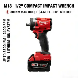 Milwaukee M18 FIW212 18V 1/2-inch square shaft brushless impact wrench, with a torque of 300 Nm and a speed of 2400 RPM,suitable for M18 bolts,features four drive mode controls,suitable for industrial tightening and heavy-duty maintenance tasks.