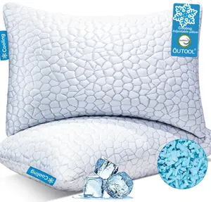 Cooling Pillow for Sleeping, CertiPUR-US Shredded Memory Foam Queen Pillows Set of 2, Cool Pillow for Hot Sleepers Adjustable Firm Pillow for Side, Back, Stomach Sleepers Soft Yet Support,White