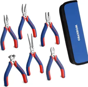 #SpringGlowUp WORKPRO 6-piece Mini Pliers Set - Needle Nose, Diagonal, Long Nose, Bent Nose, End Cutting and Linesman, for Making Crafts, Repairing Electronic Devices, with Pouch