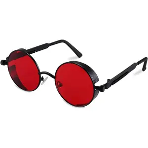 EyeconicFinds Retro Gothic Steampunk Sunglasses Round Metal Frame Punk Circle Inspired Shade Men B1857 High Quality Durable Style Fashion