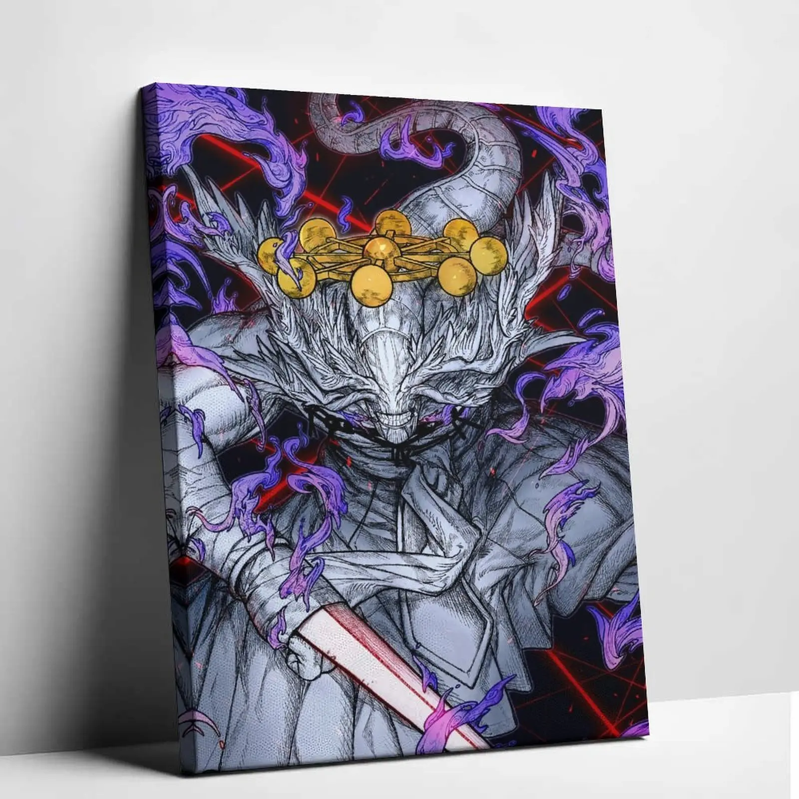 Jujutsu Kaisen Mahoraga Anime Canvas Wall Art Poster, Divine General Golden Wheel Purple Cursed Energy Flame Graphic, Trendy Shonen Painting for Shonen Lovers, Indoors Home Decor for Living Room, Bedroom