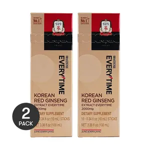 JUNGKWANJANG EVERYTIME Korean Red Ginseng Extract 2000mg Dietary Supplement, 10sticks/box *2- 10Kcal/stick【Value Pack】