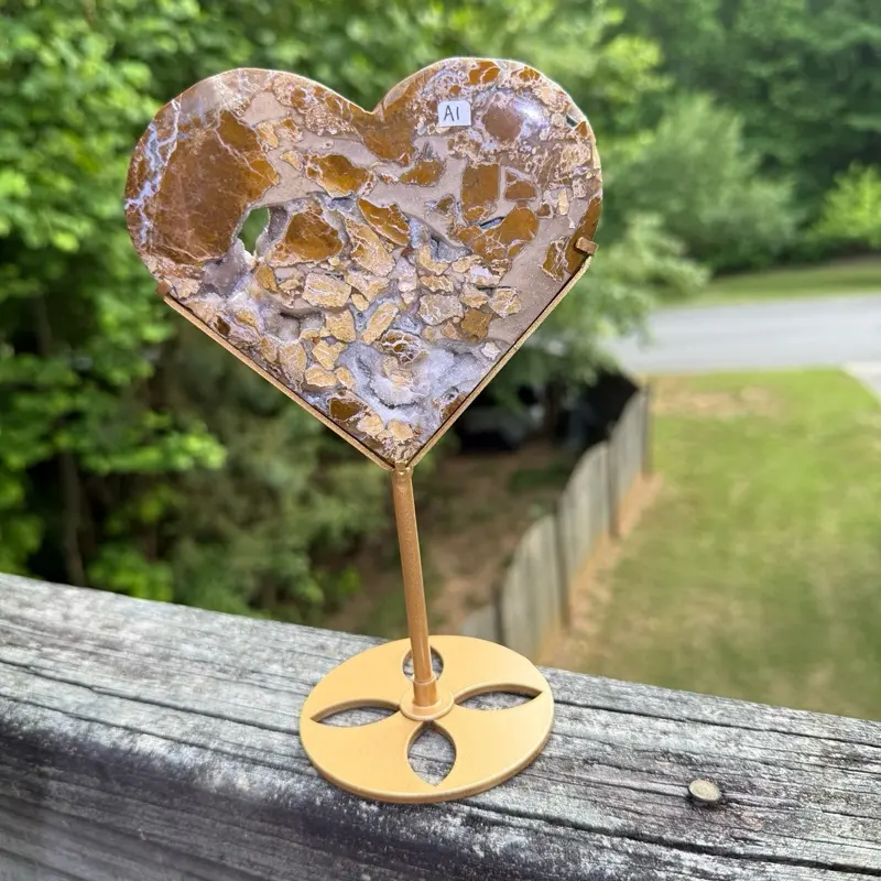 Brecciated Jasper Heart C3 - on Stand Crystal Heart Display Healing Decor