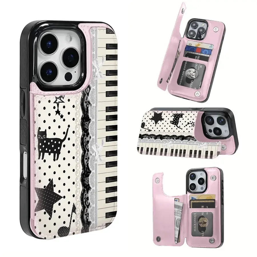iPhone Series Smartphone Casing Cover, Accessories with Piano, Star, Cat, Music Note Textures & Card Slots - Protection for iPhone 17/16/15/14/13/12/11 Pro Max, Gift Idea