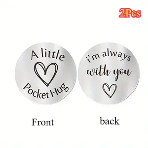 2Pcs Stainless Steel Pocket Hug Token Keychain - Durable & Emotional Keepsake for Men - Double Sided Design, Heartfelt Gift Idea