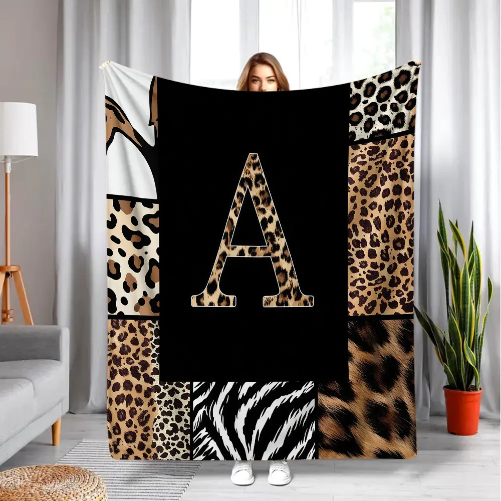 Cozy African Wildlife Flannel Alphabet Throw Blanket - Leopard A-Z, Cheetah Print, Black-Brown Zebra Skin Design for Adults, Living Room Couch Bedding, Alphabet Blanket, Cozy Throw Blanket