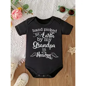 Cute Baby Bodysuit With Hand Picked For Earth By My Grandpa In Heaven Print Soft Versatile Round Neck Button Detail Regular Fit All Seasons Knitted Fabric Onesie