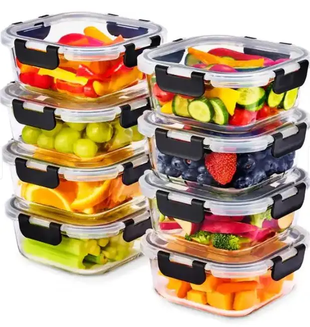 Glass Meal Prep Containers with Airtight Lids - Square, 16 Pieces - 6.5 x 6.5 x 2.5 in
