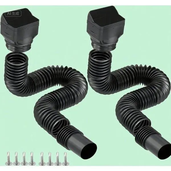 Flexible Downspout Extension Kit - 21-62 in Adjustable Rain Gutter Drain Pipe for 3"x4" Downspouts, Crush-Proof Weatherproof Extendable Set with Extra Screws, Durable Black-Rain Design, Bronze Pressure Vacuum Breaker with Shutoff, 2 Pack Black