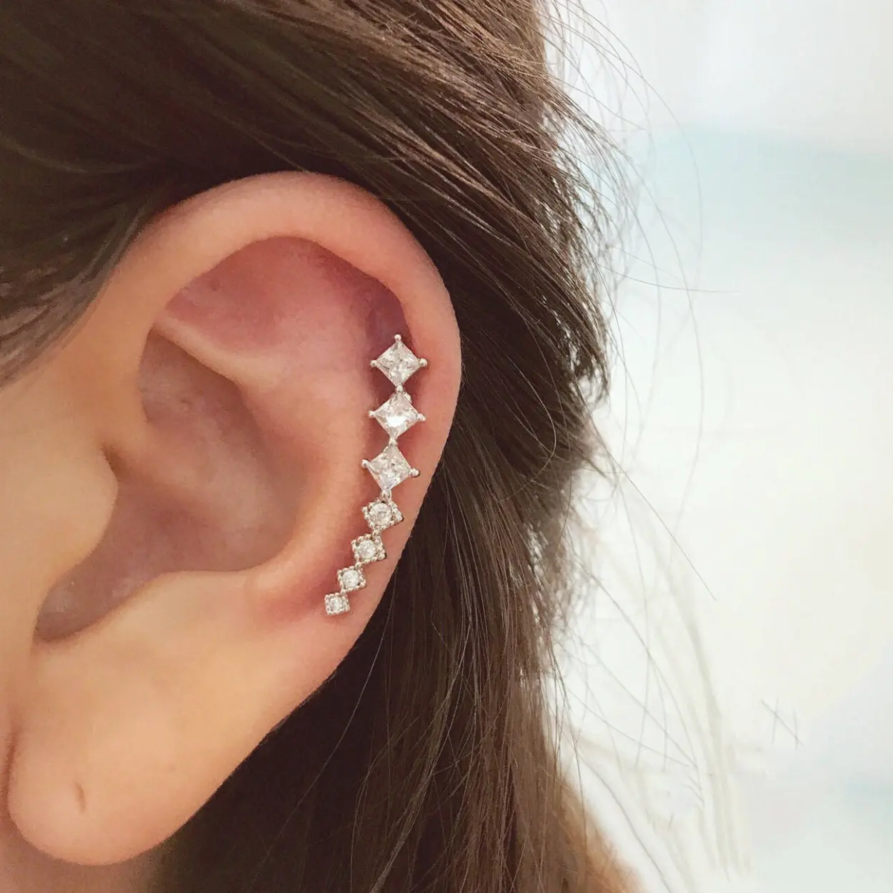 Square Sweep Cartilage Earring • Fashion Statement Ear Sweep • Ear Climber Labret • Threadless PushPin • Screwback Square Line Drop Studs