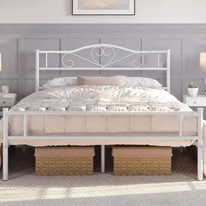 VECELO Twin Full Queen Size Bed Frame with Headboard Metal Platform Steel Slat Support No Boxing Spring Needed Mattress Foundation Noise-Free Easy Assembly,Black,White,Pink,Gold Bed