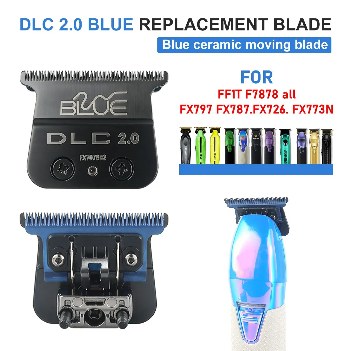 Compatible with BAB787 707Z FX787 FX726 F7878 Professional Barber Trimmer Clipper Barber Shop Salon Replacement Blades Carbon Steel Bit DLC Blade Blue Moving Blade