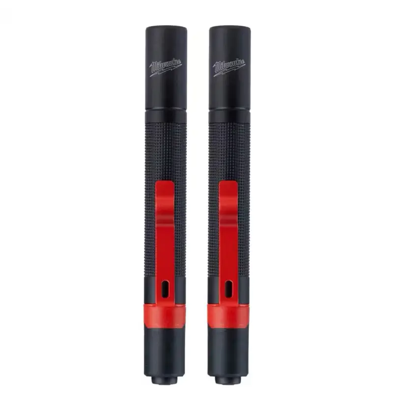 Milwaukee 100 Lumens Aluminum Pen Light with Clip 2-Pack Portable LED Flashlight for Task Lighting