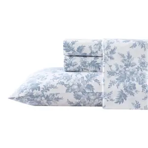 Laura Ashley Vanessa Blue Twin Flannel Sheet Set