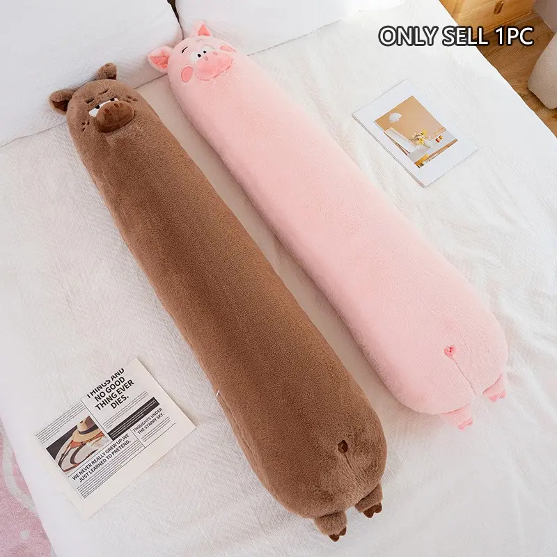 Long Pig Pillow Stuffed Plush Toy, Soft Plush Animal, Pink and Brown, Room Decor, Birthday Gift, Unisex Plushie