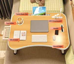 Portable Laptop Bed Table With Cup Holder Multifunctional Tray Holder Tablet Card Slot Stable Foldable Durable For Eating Reading Writing On Bed Sofa Or Floor