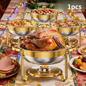 1-piece Round Buffet Chafing Dish Set, Stainless Steel Food Warmer, Ideal for Weddings, Parties, Hotels and Restaurants