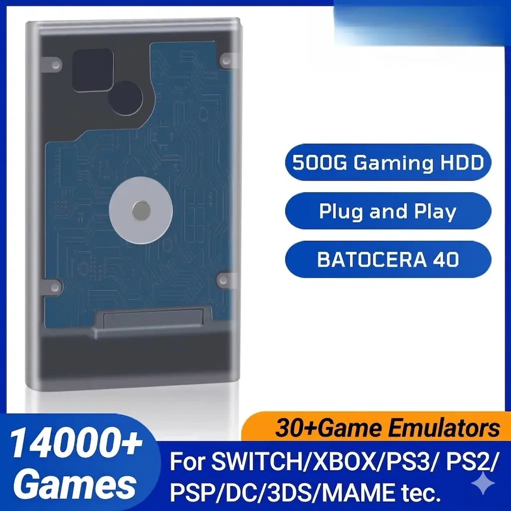 OKKQVV【14000 ROMs for 500GB】Batocera Game Vault Hard Disk Drive【Wireless Game Controller+1 USB-B Cable】etc Games Collections Ready to Play Gift Package