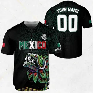 Custom Mexico Baseball Jersey – Aztec Quetzalcoatl Feathered Serpent Design with Flag & Personalized Name Number