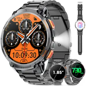 Men's Military Smartwatch, 1.85-inch HD Touchscreen, 730 mAh Battery, LED Flashlight, For Android and iOS (BT Call Answer/Dial), Fitness Tracker