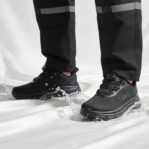 Men's Closed Flat Safety Slip-On Shoes - Anti-Slip, Water Resistant, Arch Fit Orthopedic Support Industrial Casual Trainers for Workers, Walking Shoes